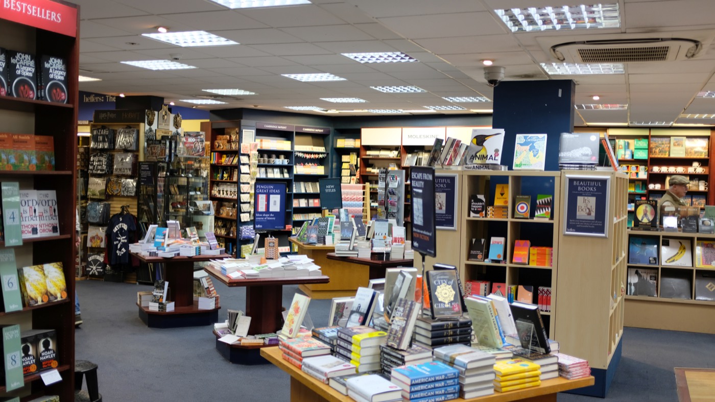 Inside Heffers bookshop on Trinity Street, Cambridge